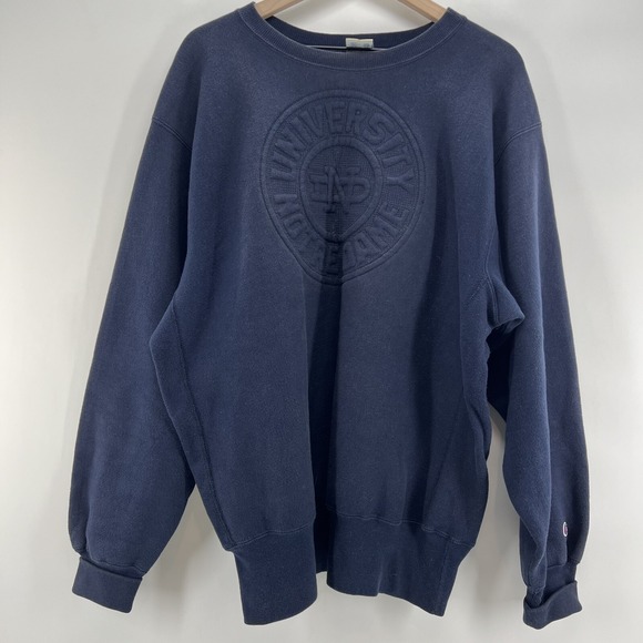 Notre‎ Dame Sweatshirt Mens XL Champion Reverse Weave VTG Navy Embossed Football